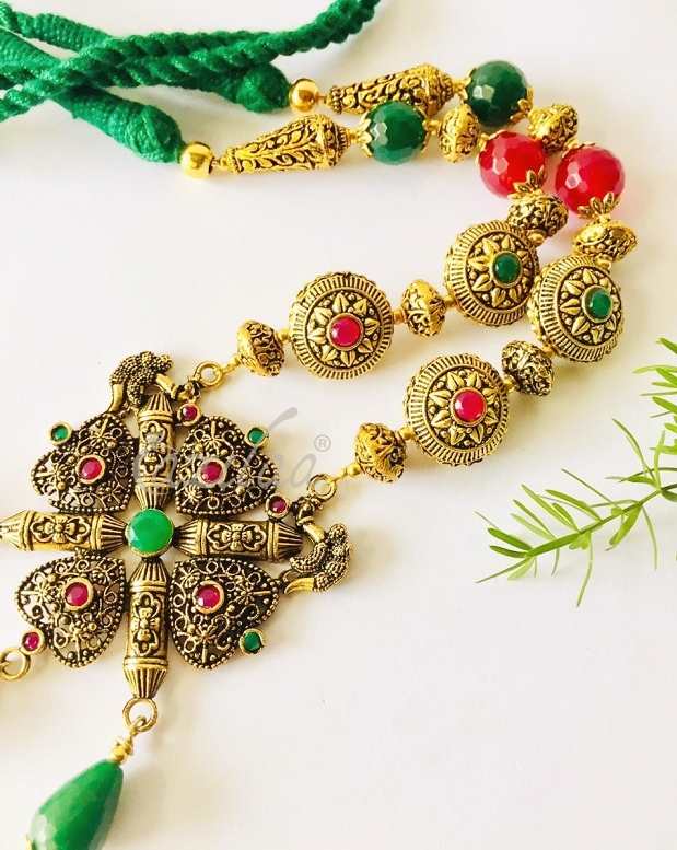 Statement Multi Color gemstone antique gold tone necklace set