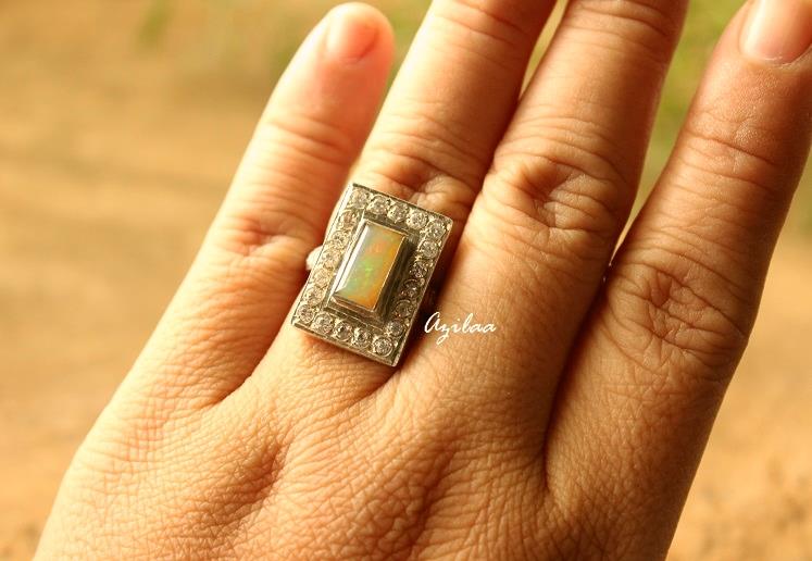 Statement Opal  silver gemstone handmade ring