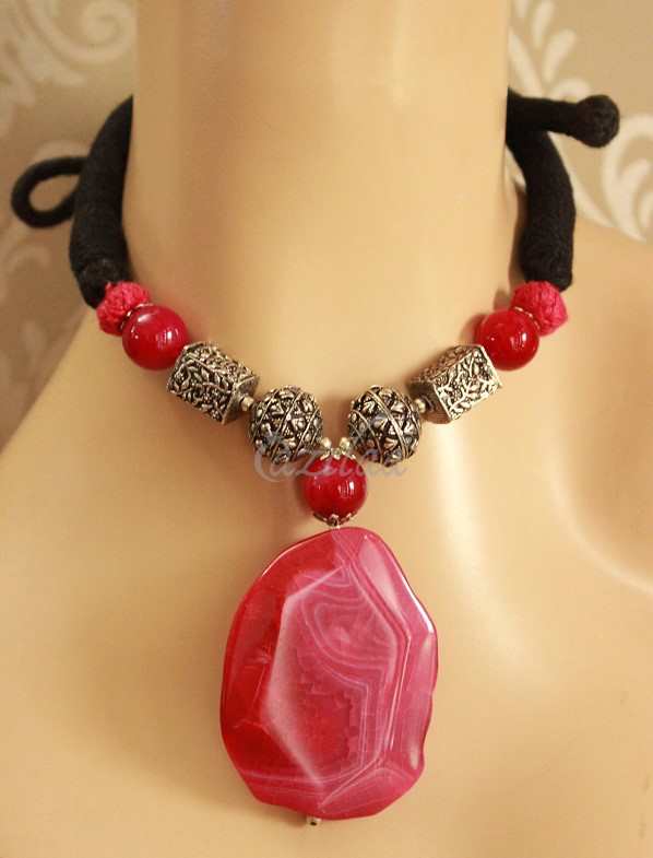 Statement PINK large pendant designer handmade necklace