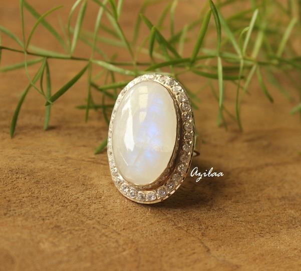 Statement Rainbow moonstone silver gemstone handmade ring
