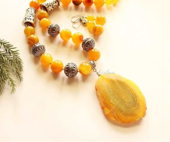Statement YELLOW gemstone handmade necklace set