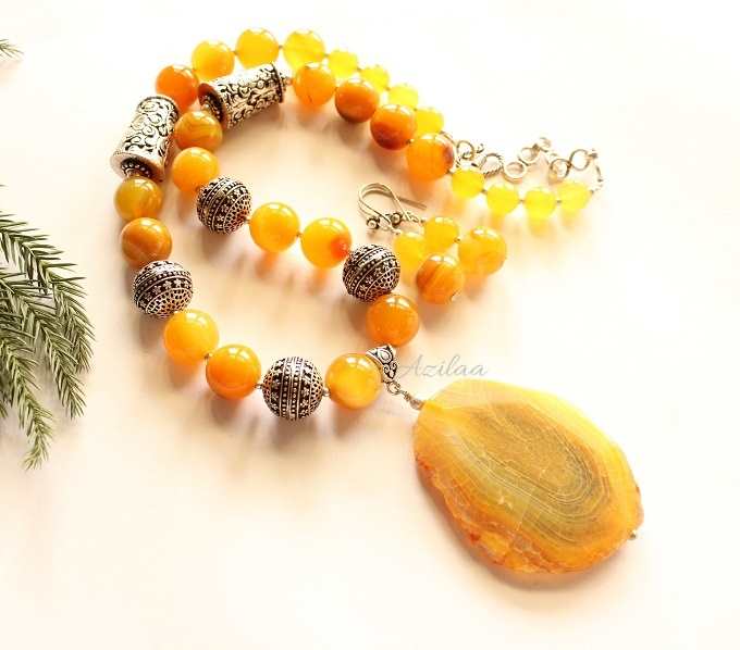 Statement YELLOW gemstone handmade necklace set