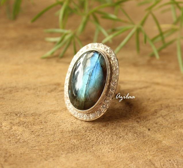 Statement blue labradorite silver gemstone handmade ring