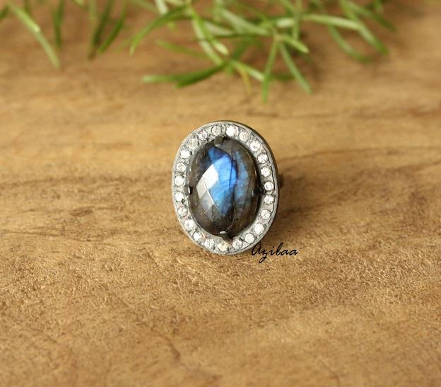 Labradorite zircon sterling silver artisan handmade ring