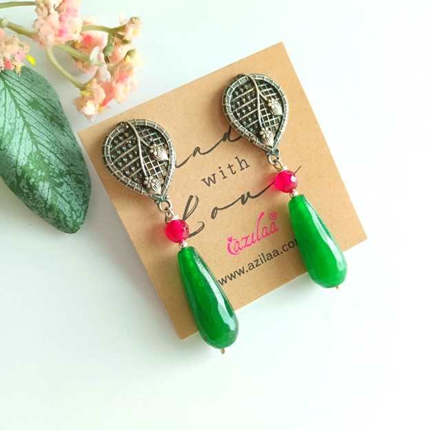 Statement peacock green gemstone handmade chain set