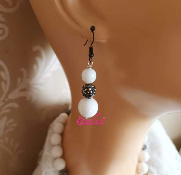 Statement white gemstone beaded crystal pendant necklace set