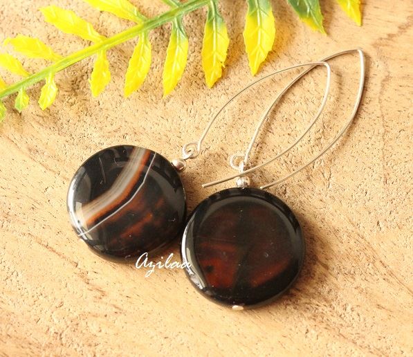 Sterling silver brown agate silver dangler earrings