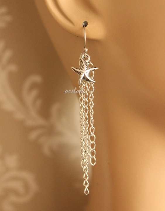 Summer star fish charm antique silver designer earrings