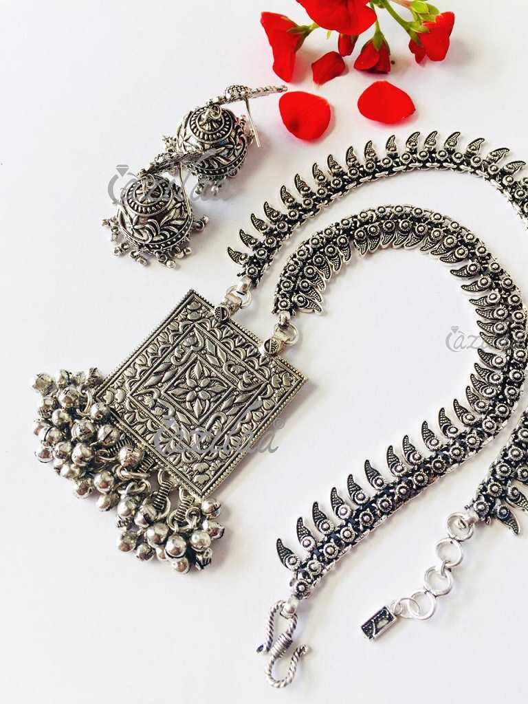 Tribal Statement designer boho pendant necklace earrings set