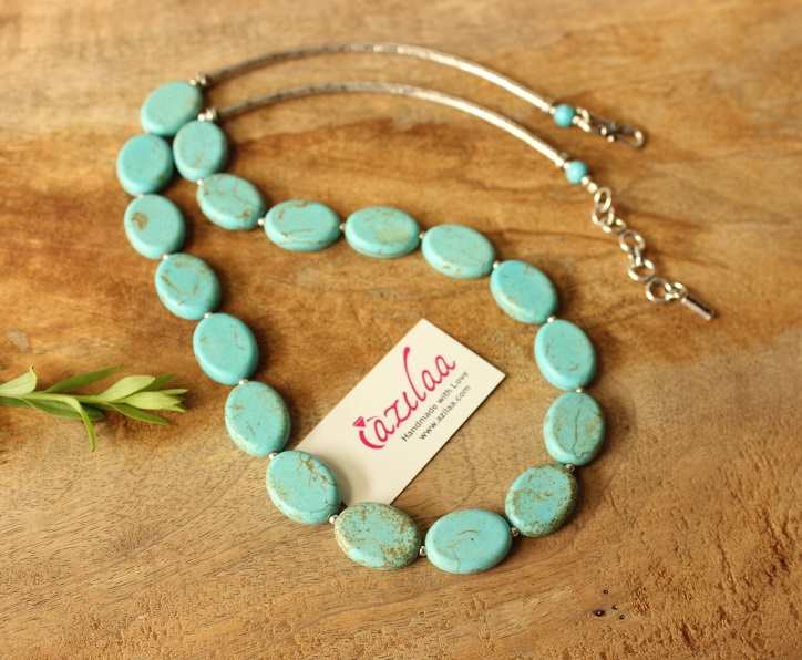 Turquoise beaded gemstone handmade necklace set