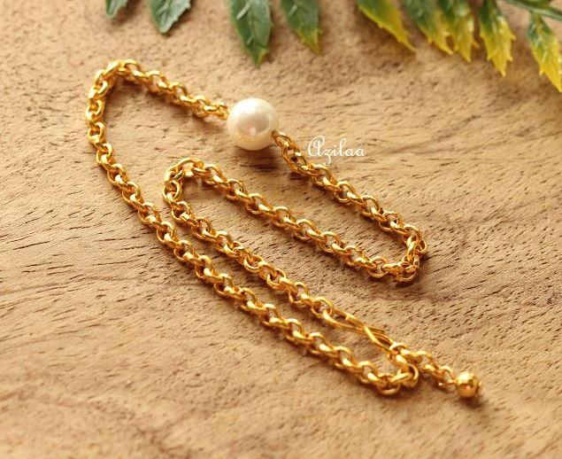 White pearl Bead gold  plated chain handmade Anklet