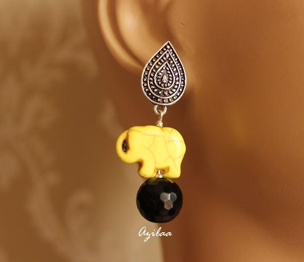 Yellow Elephant silver tone gemstone earrings