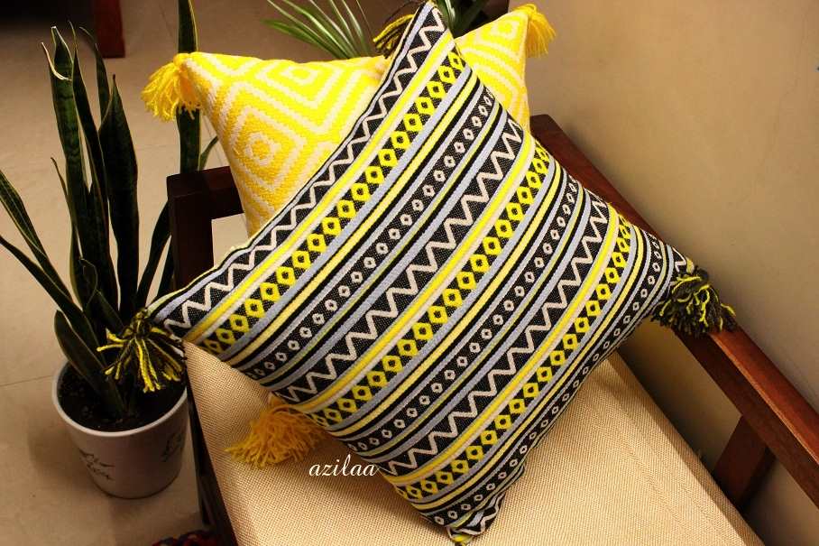 Yellow Grey geometric handloom handmade cushion cover 1