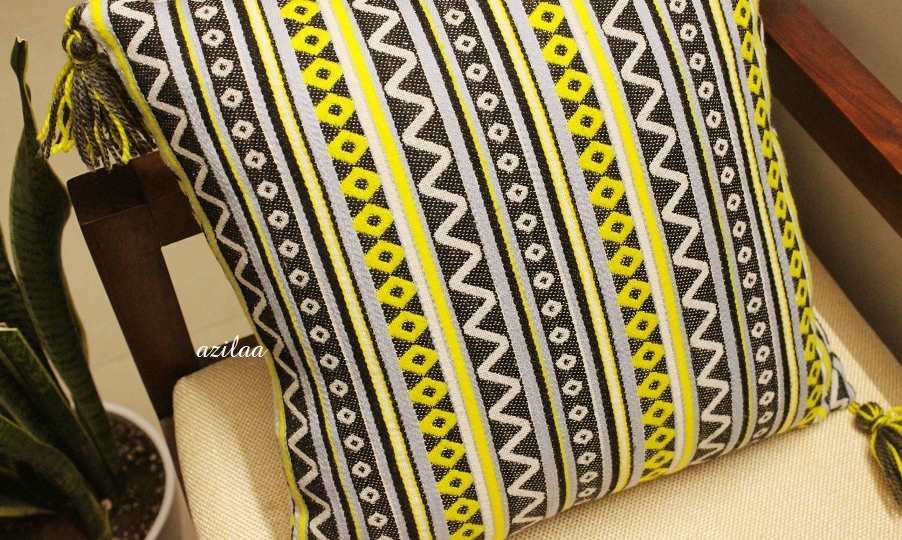 Yellow Grey geometric handloom handmade cushion cover 1