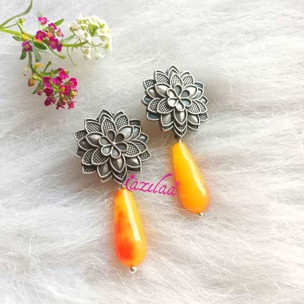 Yellow drop Gemstone drop gemstone post earrings