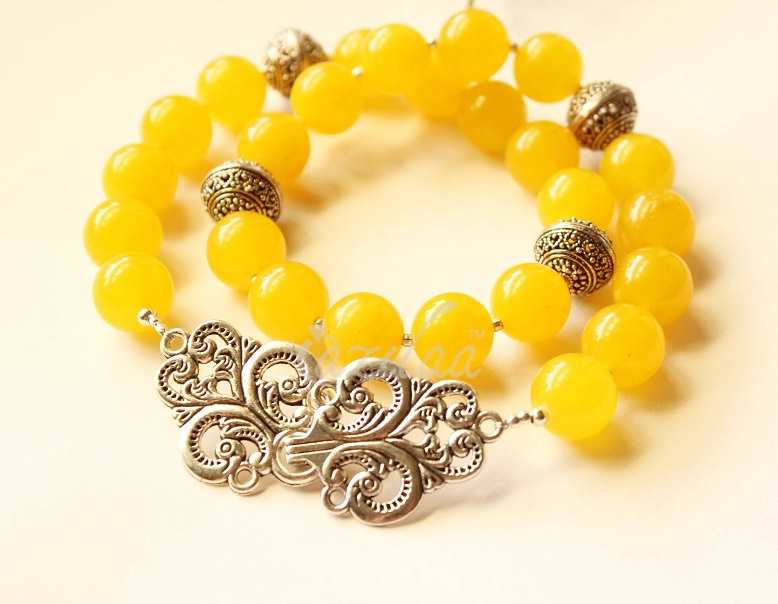 Yellow gemstone beaded handmade necklace set