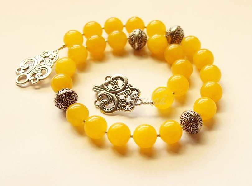 Yellow gemstone beaded handmade necklace set