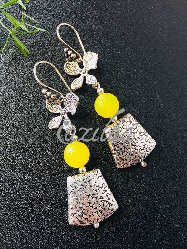 Yellow gemstone flower charm flower handmade earrings