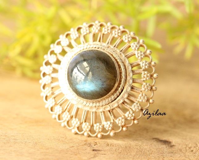 Satement labradorite sterling silver artisan handmade ring